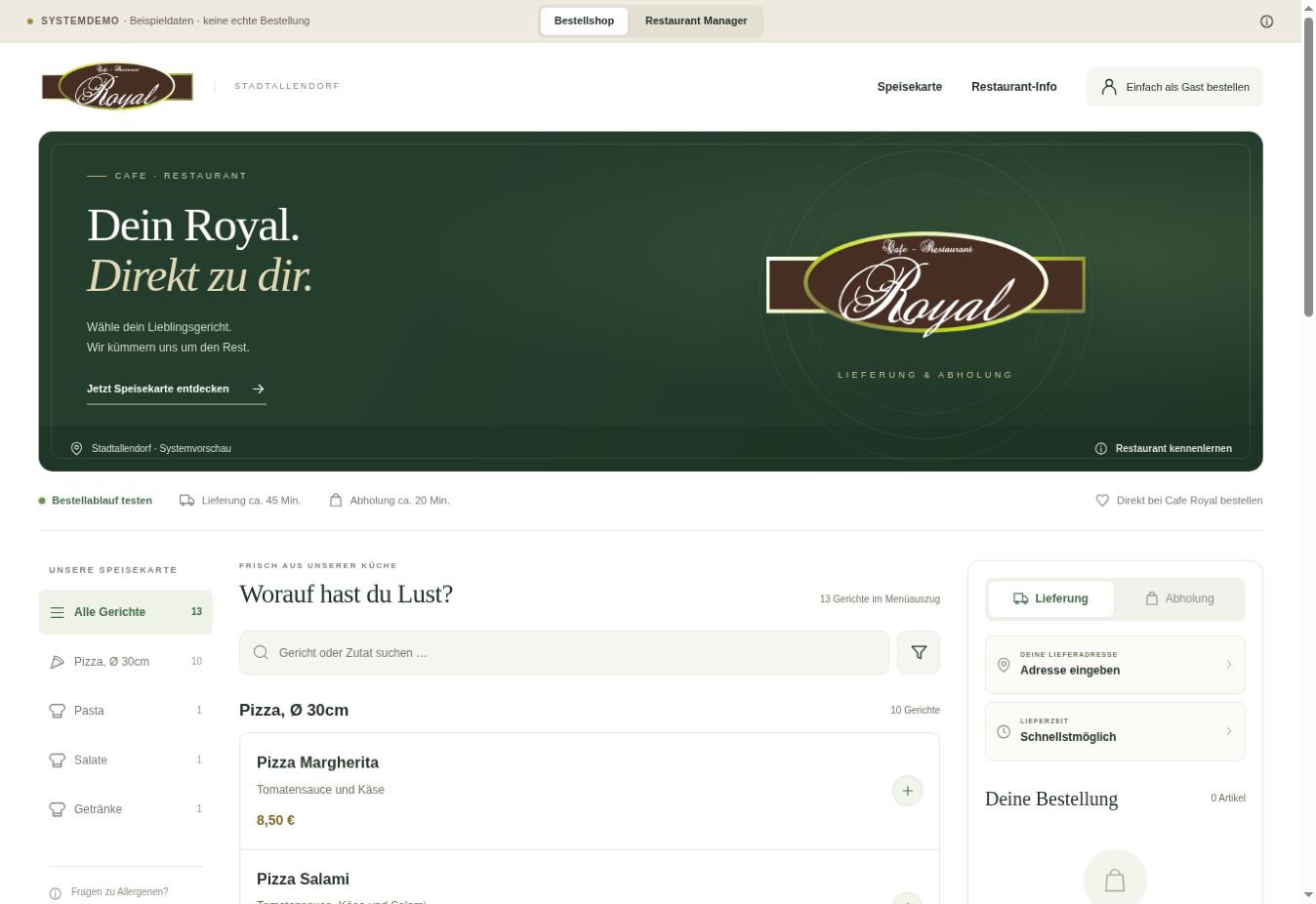 Einblick in den Café-Royal-Bestellshop von PEAK VISION