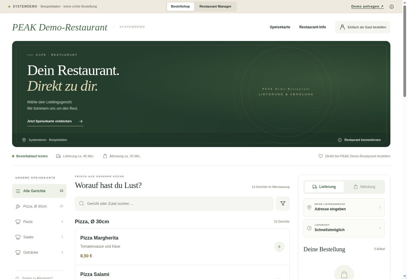 Einblick in den PEAK DIRECT Demo-Bestellshop von PEAK VISION